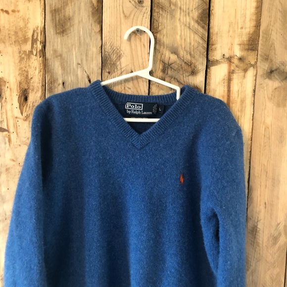 Polo Ralph Lauren Other - Polo Ralph Lauren Boys Blue 100% Lambs Wool V-neck Sweater Size L